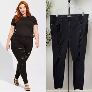 Torrid Bombshell Skinny Premium Stretch High Rise Destructed Jean Black 22 Tall